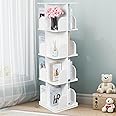 Nisorpa 4-Tier Rotating Bookshelf, 360° Rotating Bookcase Square Rotating Book Shelf Corner Display Storage Shelf Floor Standing Bookcase for Bedroom Living Room Study Office, White