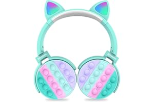 HAFSI Bluetooth Headphones For Kids, Cat Ear Headphones, Pop It Bluetooth Headphones For Girls, Cat Headphones With Mic Over-Ear For School/Tablet/PC. (Blue)