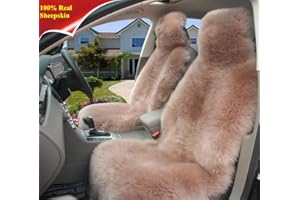 Sisha-A Winter Warm Authentic Australia Sheep Wool Car Seat Cover Luxury Long Wool Front Seat Cover Fits Most Car, Truck, SUV, or Van （Tan）