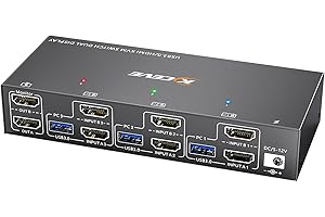 YOUTINGHDAV KVM Switch 3 PC 2 monitory HDMI, EDID Emulator, USB 3.0 HDMI 2.0 KVM przełącznik podwójny monitor 4K 60 Hz do 3 części PC, klawiatury, myszy, z przewodowym pilotem i adapterem zasilania 12