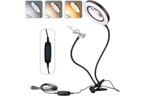 Magnifying Glass with Light Aceshop 10X LED Magnifying Lamp 360 Degree Helping Hands Magnifier Station Clip On Illuminated Magnifier with Metal Clamp and Alligator Clips, 9 Brightness 3 Light Modes