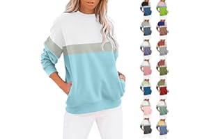 NUOKE Sweatshirt For Women UK Sale Clearance Women's O Neck Sweatshirt Long Sleeves Pullovers Cute Loose Tops Color Pocket Graphic Girl Sweater Oversized Lightweight Hoodie Fleece Autumn Clothes Jumpers