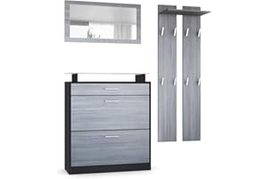 ‎VLADON Vladon Garderobe Loret Mini, Garderobenset bestehend aus 1 Schuhschrank, 1 Wandspiegel und 2 Garderobenpaneele, Schwarz matt/Avola-Anthrazit