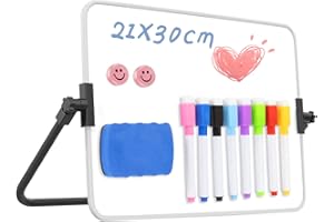 BENUAN Dry Erase Whiteboard with Stand, 21 x 30 cm Double-Sided Desktop White Board for Kid Student School Home Office (Grey)