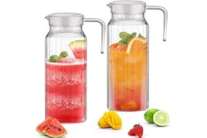 ADERTOS 2PCS Carafe Eau Pichet à Eau Plastique Pichets de 110cl avec Couvercle Pichet à Thé Glacé Carafe à Eau Transparente Pichet À Jus avec Couvercle Carafe à Eau avec Poignée pour Vin, Jus, Lait