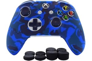 Hikfly Silicone Controller Cover Skin Protector Case Faceplates Kits for Xbox One/Xbox One S/Xbox One X Controller Video Games(1 x Camouflage Cover with 8 x Thumb Grips Caps)(Blue)