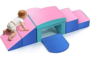 nmoiww Lot de Blocs de Construction en Mousse, avec Toboggan, arcs de Plusieurs Tailles pour l'escalade en intérieur, Grands Blocs de Construction pour bébés et Tout-Petits (Rose Bleu-6)