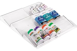 mDesign Drawer Organiser – Plastic Adjustable Drawer Insert with 3 Slanted Shelves – Versatile Bathroom Storage Solution – Clear