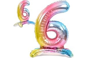 JONAMI Globo 6° Cumpleaños Número 6 Pastel Multicolor de Pie Gigante, Globo XXL de 82cm. Decoración Cumpleaños. Aire.