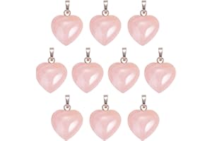 BEEFLYING 10 Pcs Natural Gemstone Heart Pendant Charms Rose Quartz Charms Healing Stone Pendants for Jewelry Making Crafts Supplies