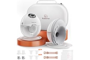 Robofun Lot de 2 Tire-laits Électriques Mains Libres – Double Pompe Silencieuse avec 4 Modes et 12 Niveaux d’aspiration, Fonction Anti-débordement Intelligente, avec Boîte de Rangement