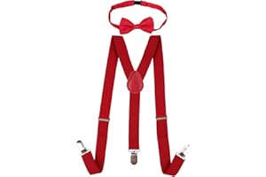 Trimming Shop Kids Suspenders and Bow Tie Set, Old Children Adjustable Y Shaped Fully Elasticated Clip On Brace Pink Colour BowTie, Perfect Clothing Accessory for Children