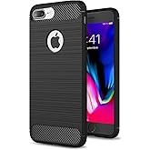 NEW'C Hülle Kompatibel mit iPhone 7 Plus / 8 Plus (5,5 Zoll) in Schwarz mit Aufprallschutz und Kohlefasereffekt (Silikon Gel 