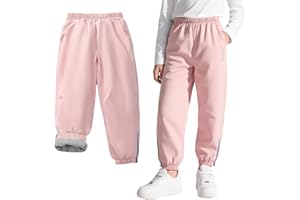 Baogaier Kids Waterproof Trousers with Fleece Lined Girls Boys Winter Thermal Windproof Rain Trouser Outdoor Sports Hiking Warm Softshell Travelling Snow Ski Pants for 5-14 Years