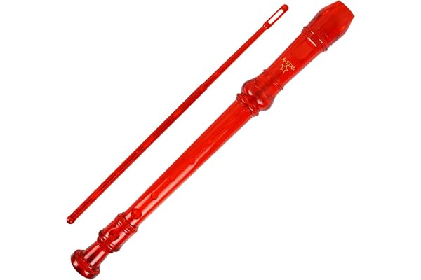 A-Star Soprano/Descant School Recorder Instrument, Doigté Anglais/Baroque - Clé de Do avec Tableau d'Apprentissage, Sac, Tige de Nettoyage - Rouge