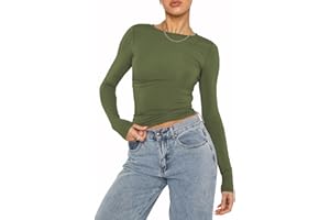 OYIGELZ Long Sleeve Shirt Women's Basic T-Shirt Crop Top Y2K Slim Fit Casual Tee Tops
