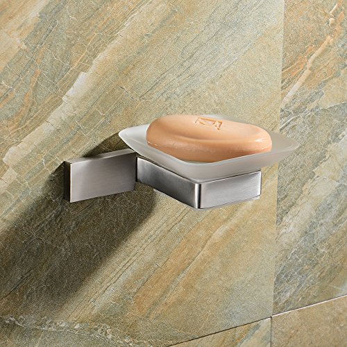 Weare Home Badezimmer Zubehör Seifenhalter mit Glasschale Seifennapf aus Edelstagl Silbern Gebürstet finished Modern Einfach Wandmontag Wandhalterung Bohren - 6