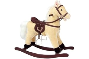 Leomark Cheval à Bascule en Bois et Peluche à Effet sonore, pour Enfant De 1-3 Ans, Jouet à Bascule Bébé Garçons et Fille