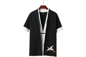 KUXUAN Yukata Kimono Men， Casual Plus Size Japanese Cardigan Men And Women Kimono Yukata Haori Japanese Samurai Clothing Chinese Style Print Coat Embroidery,Black-9XL