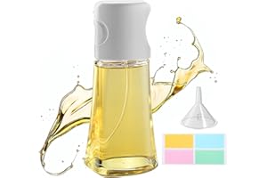 FISYNUG Spruzzatore per olio, 220 ml, bottiglia spray in vetro per friggitrice ad aria, erogatore di olio, spruzzatore per olio, nebulizzatore con adesivo, gadget da cucina, accessori per insalata, cottura,