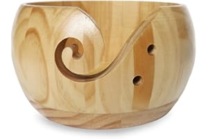 WishesMar Handgefertigte Holzgarnschale 15cm Durchmesser - Holz Garn Schüssel Holzschale Garn Aufbewahrung mit Spirale Geschnitzten Löchern und Bohrlöchern für Häkelstrick-Wohnkultur #C