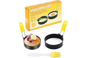 JUKOTA 2 Pezzi Stampo per Uova in Acciaio Inox, Stampo Pancake per Padella con Manico Pieghevole, Stampi ad Anello per Arrosti con Pennelli in Silicone per Cucinare Uova Fritte Muffin Frittelle