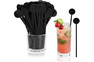 kinoco Touillettes Cocktail, 18 cm, Lot de 80 Pièces, Bâtonnets de Mélange Noirs pour Boissons, Bar et Café