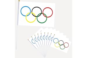 YAAVAAW 10pcs Small Oly Flags on Sticks for Oly Decorations,OlyGames Hand Held Mini Stick Flags Hand Wave Flags Five Ring Flag for Oly Party Supplies Merchandise