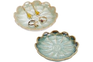 PH PandaHall Bandeja de joyería de flor de loto de 2 colores, soporte para anillos, aretes, plato de salsa, plato de servir aperitivos, bandeja de cerámica, soporte para joyas, plato de inmersión,