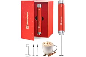 Maestri House Mousseur à Lait Rechargeable, Réglage de la Vitesse en Continu, Mousseur a Lait Café au Latte Premium électrique, Cappuccino au Chocolat Chaud Matcha (Rouge Père Noël)