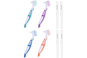 FFDHWU 4 Pcs Denture Cleaning Brushes and 4 Pcs Interdental Brushes, Braces Cleaning Tools, Denture Care Tools, Denture Accessories