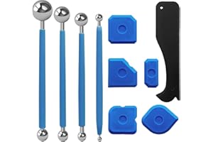 GAODUANLUOLUO 10 Pièces Kit de Grattoir à Joints, 4 Boule en Métal Outil D'étanchéIté, 6 Lisseurs de Joint En Silicone, Pour Salle de Bain, Carrelage de Cuisine (Bleu)