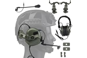 WLXW Auriculares Tácticos para Airsoft (Montados En La Cabeza Y Montados En El Casco), Orejeras Tácticas Aire Libre (Sin Reducción Ruido), con Brazo Adaptador Riel ARC para Casco