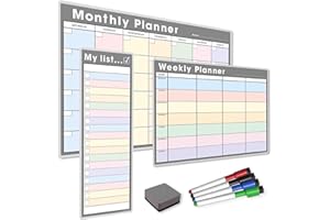 THE MAGNET SHOP TMS #1 Magnetic Whiteboard Planner Pack/Custom Dry Erase Set | Weekly Planner, My List, Monthly Calendar | 4 Dry Wipe Marker Pens (Pastel/Grey, Bundle 1)