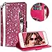 Produktbild Reißverschluss Hülle für iPhone 8 Plus,Gurt Glitzer Lederhülle für iPhone 7 Plus,Moiky Stilvoll Luxus Heiß Rosa Strass Wallet Stoßdämpfende Multifunktion Schutz Hüllen im Bookstyle Ledertasche mit Ständer und Karte Halter Magnetisch Weiche Silikon Interieur Vollschutz Klapphülle Rutschfest Kratzfest Kartenfächer Klappbar Etui Handytasche