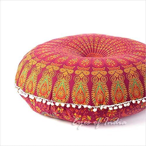 32" Burgundy Mandala Large Floor Pillow Meditation Cushion Seating Throw Cover Hippie Decorative Bohemian Boho Indian Pouf Ottoman by Monika Enterprises