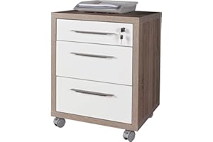 Composad | Cassettiera della Linea Disegno con 3 Cassetti e Ruote, Cassettiera Ufficio sotto Scrivania, (LxAxP) 48,60x63,10x45,20 cm, Colore Rovere Sonoma e Bianco Laccato, Made in Italy