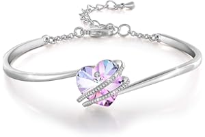 GEORGE · SMITH Bracelet Femme Argent Plaqué Réglable Bracelet Bijoux Cœur pour Femme avec Cristal Bleu Rose, Idéal Bijoux Cadeau Femme de Anniversaire pour Elle Maman Ami – avec Boîte Cadeau