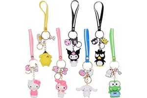 FYDZBSL Sanrio Llavero Dibujos Animados Kuromi Melody Cinnamoroll Lindos Goma Llaveros Colgante De Decoraciones De Mochila para Niñas, Decoración Cumpleaños Niños, 7 Pcs