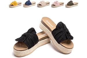 Hitmars Sandalias Mujer Verano Alpargatas Plataforma Cuña Chanclas Playa Zapatillas de Punta Abierta Tacón 5.3cm Negro Marrón Oro Leopardo EU36-EU42