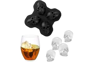 JIUZCARE Molde De Cubitos De Hielo 3D Molde Para Cubitos de Hielo Bandeja de Hielo de Silicona Duradera y Flexible Cubitos de Hielo de Calavera 4-en-1 Bandeja para Hielos Cráneos Para Cócteles Whisky, 1PCS