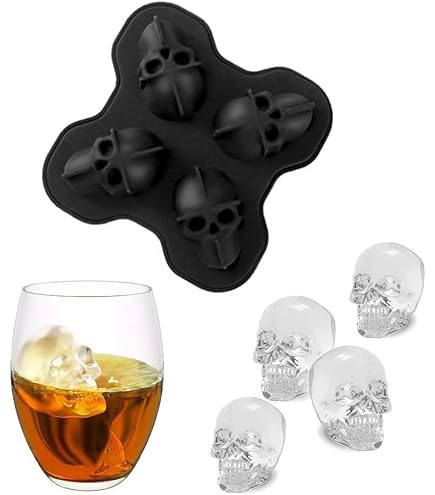 4 grilles Tête de Mort Moules à glaçons, 3D Tête de Mort Ice Cube avec