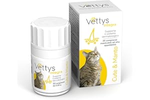 Vettys Integra Cute & Manto - Integratore per la Bellezza del Pelo e della Pelle del Gatto - 30 Compresse Masticabili