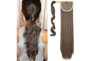 ‎SILK-CO Ponytail Extensions Haarteil wie Echthaar Clip in Pferdeschwanz Zopf Extensions Weich Glatt Haarverlängerung 23"(58cm) Aschebraun & Bleichblond 90g