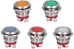 RUIRUIY 5 Pièces 16mm AC/DC 12-24V LED Intégré Voyant Métallique Lampe de Signalisation Étanche Tableau de Bord Lampe d'Avertissement (Vert Orange Rouge Bleu Blanc 5Pcs)