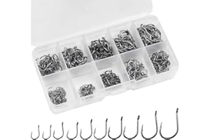 WANGJIANGDA Hameçon de Pêche 300pcs Crochets de Pêche Hameçons Barbelé de Pêche en 10 Tailles Hameçon à Carpe avec Boîte en Plastique pour Eau Douce et Eau Salée, Hameçons de Poisson de Mer en Acier au Carbone