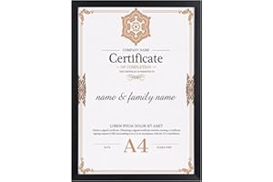 Ditwis Marco A4 Negro para Documentos, Certificados y Fotos (21x29,7 cm), Marco de Fotos Moderno para Salones, Dormitorios y Oficinas