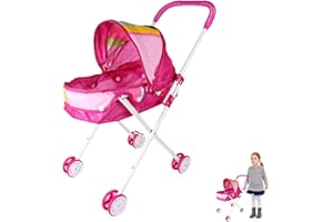 Abonda Carrozzina per bambole, passeggino realistico 2 in 1 per bambole, carrozzina giocattolo staccabile con tettuccio retrattile e impugnatura morbida, durevole culla per giocattoli per bambole