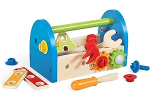 Hape Cassetta degli Attrezzi | In legno, con maniglia e utensili realistici | Giocattolo per bambini dai 3 anni