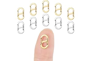 Amabro 10 chiusure a moschettone con doppia apertura, accorciatori in acciaio inox, chiusure in metallo, fermagli per collane, connettori (5 oro+5 argento)